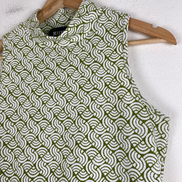 Maeve Structured Mock Neck Top Size M Green Motif Geometric Mod Anthropologie - Picture 9 of 14